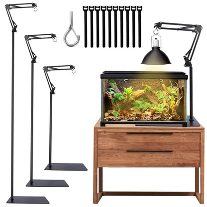 MECESOR Reptile Lamp Stand Adjustable Height 15.7-73.6inch with 360°Adjustable Swing Arm Heat Lamp Stand Plant Floor Light Holder for Bearded Dragon Turtles Snake and Chicks - size: 15.7-73.6inch