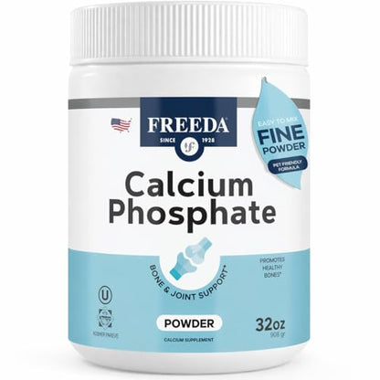 Freeda Calcium Phosphate Powder – Kosher Mineral Supplement for Bone & Joint Health in Men, Women, Dogs & Cats – Bone Strength Powder with Calcium and Phosphorus – No Vitamin D – Made in USA (32 oz) - size: 32 Ounce (Pack of 1)