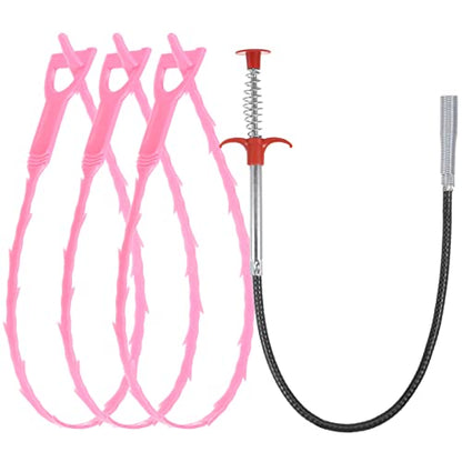 uxcell 3pcs 20 Inch Drain Hair Clog Remover Tool PP & 24 Inch Drain Cleaner Tool Sticks Stainless Steel Sewer Cleaning Hook Unclog Sink Unclogger for Toilet Bathtub Sewer, Pink - color: Pink, size: 24 Inch
