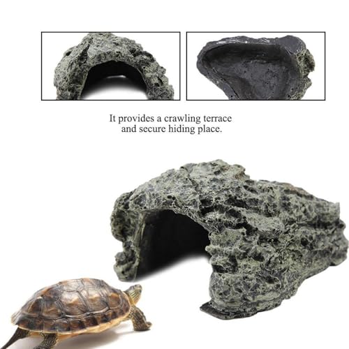Fish Hiding Cave Turtle Reptile Basking Hide Habitat Ornament Resin Hollow Rock Cave Hidden Habitat Terrarium & Aquarium Fish Tank Decoration (Small)