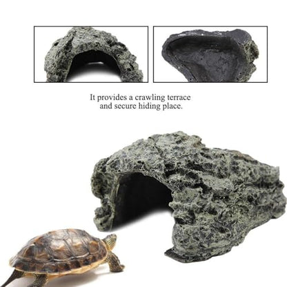 Fish Hiding Cave Turtle Reptile Basking Hide Habitat Ornament Resin Hollow Rock Cave Hidden Habitat Terrarium & Aquarium Fish Tank Decoration (Small)