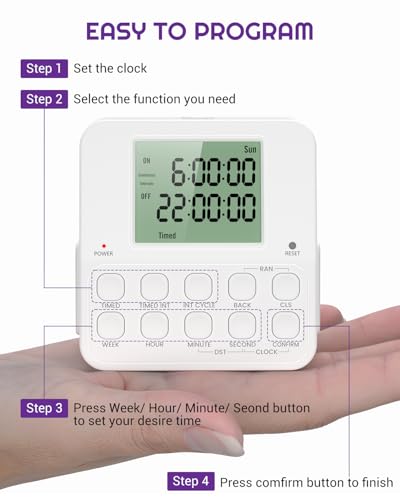 NEARPOW Digital Timer Outlet, Infinite Interval Repeat Cycle Timer Plug, Indoor Timed Interval Cycle Power Switch, 7 Day 24 Hour Daily Programmable Electrical Outlet with 20 ON/Off Programs 15A/1875W - size: 1 Pack