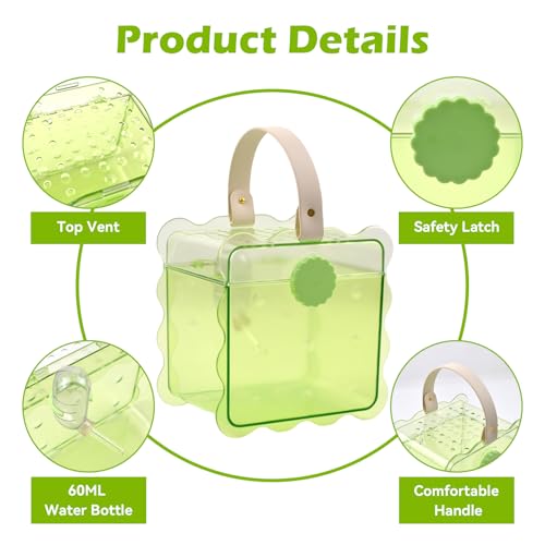Portable Hamster Travel Cage,Dwarf Hamster Carrier Cages with Water Bottle Breathable Small Animal Outgoing Carry Case for Mice, Dwarf Hamster,Sugar Glider,Gerbils(Green)