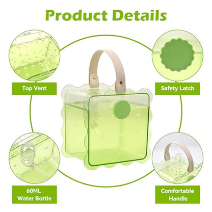Portable Hamster Travel Cage,Dwarf Hamster Carrier Cages with Water Bottle Breathable Small Animal Outgoing Carry Case for Mice, Dwarf Hamster,Sugar Glider,Gerbils(Green)