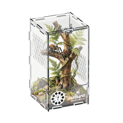 Jumping Spider Enclosure, Front-Opening Acrylic Spider Terrarium with Magnetic Door,Laser-Cut Biomimetic Ventilation System, Escape-Proof for Feeder Insects (4.3"x4.3"x7.8") - size: 4.3"x4.3"x7.8"