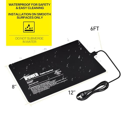 iPower 8 by 12-Inch 16 Watt Reptile Heat Pad Under Tank Terrarium Heater Heat Mat for Small Animals (Pack of 2) - color: Black-1 Pack, size: 8" X 12" (Pack of 2), style: Heat Pad