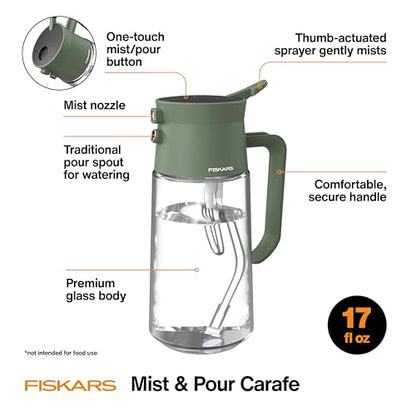 Fiskars 2-in-1 Mist & Pour Watering Can, Space Saving Glass Plant Mister with Thumb Pump Sprayer and Spout for Indoor Plants, Boost Humidity & Soak Roots of Houseplants, 17 oz, Modern Décor Style - size: Mist/Pour Combo