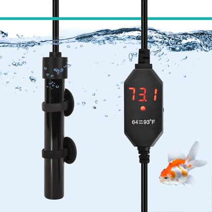 YOFOTHS Mini Aquarium Heater Alumina Ceramic, 15W Digital Display Thermostat, Compact Thumb-Size Fish Tank Heater with Temperature Control for 1-3 Gallon Betta Tanks (15W) - size: 15W