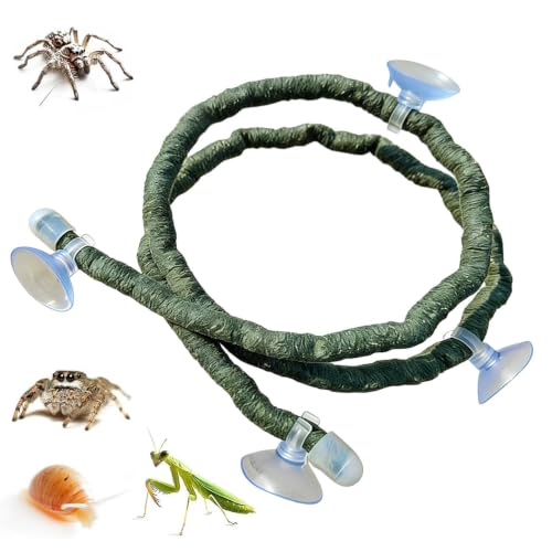 Reptile Vines - Fake Climbing Vine, Realistic Jungle Terrarium Plant, Reptile Tank Accessories with Suction Cups | Decoration for Snakes Lizards Geckos Chameleons Turtles Cage Enclosure Jungle Setup - color: Green