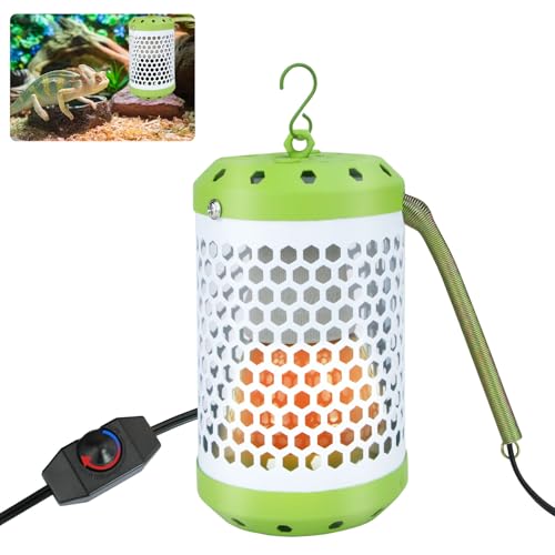 NICENICY Reptile Heat Lamp with Guard, Ceramic Heat Lamp Bulb with Lampshade, Adjustable Reptile Ceramic Heat Lamp Covers Guard with 100 Watt Infrared, No Light Only Heat (Small) - size: Small