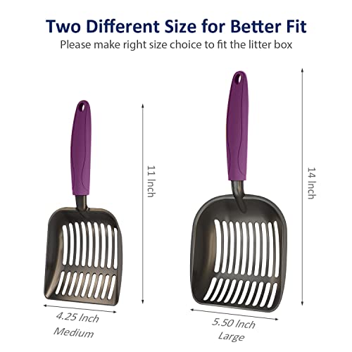 WePet Cat Litter Scoop, Non-Stick Plated Aluminum Alloy Sifter, Kitty Durable Metal Scooper, Deep Shovel, Long Handle, Kitten Pooper Lifter, Size Medium, Coated Black Body with Violet Handle - color: #07 Violet, size: Medium