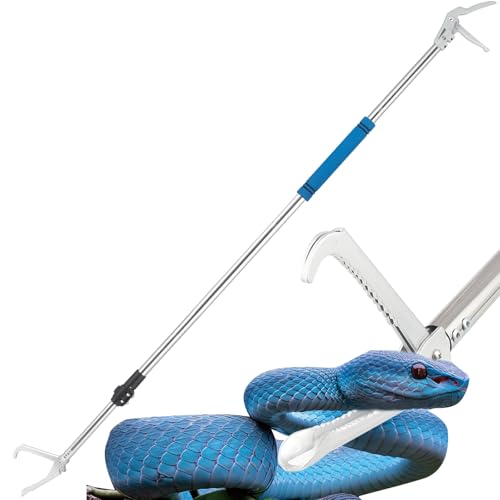 Snake Grabber Reacher Tool, 69" Snake Catcher Tongs Long Handle Heavy Duty Reptile Rattlesnake Catch Tongs Snake Tool Wide Jaw Stainless Steel Sponge Wrapped Handle (Blue)