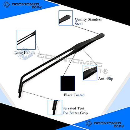 Aquarium Tweezers Stainless Steel Curved Tweezer Carbonation Protection Coating Against Rust Long Reptiles Feeding Tongs for Aquatic Plants Spider Snakes Lizards 12 inch - Black Curved
