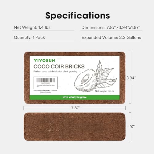 VIVOSUN Coco Coir Brick, 1.4lbs 100% Natural Organic Compressed Coconut Coir Fiber with Low EC, PH Balance & High Nutrition, Coconut Fiber Substrate, Coconut Soil for Plants