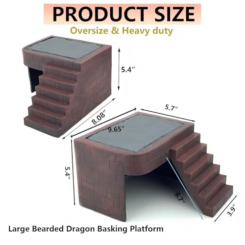 Large Bearded Dragon Basking Platform Oversize Reptile Hide Cave Natural Rock Resin Lizard Hideout with Climb Step Ledge Reptile Tank Accessories for Bearded Dragon Lizards Ball Python Snakes Turtle