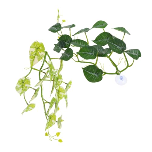 2Pcs Reptile Plants with Suction Cup Flexible Vines and Realistic Leaves for Lizard Gecko Snake and Crab Tank Decorations Easy to Shape Artificial Foliage for Reptile
