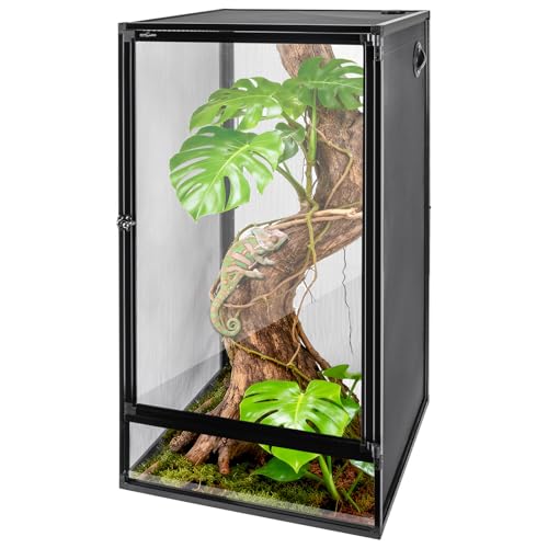 REPTI ZOO 18" x 18" x 36" Reptile Tank, Deluxe Foldable Screen Cage, 50 Gallon Vertical Terrarium with Fogger & Cable Pass, Tall Enclosure for Chameleon, Tree Frog, Crested Gecko, Arboreal Reptiles - size: 18" X 18" X 36"