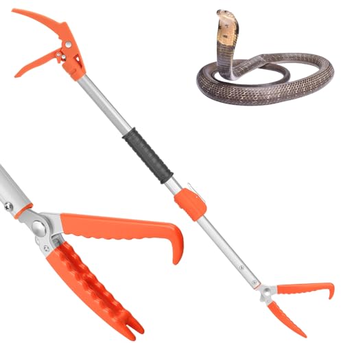 Kalkal Snake Grabber Tool, 60” Professional Aluminum Alloy Telescopic Rattle Snake Tongs, Reptile Grabber Snake Catcher Wide Jaw Handling Tool with Lock - size: 60 inch