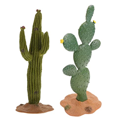 ULTNICE Fake Cactus Statues, 2pcs Realistic Artificial Cactus Figurine for Reptile Aquarium, Simulated Succulent Plant, Indoor Living Decor, Office Desk Decoration, 5.5 Inch Pots