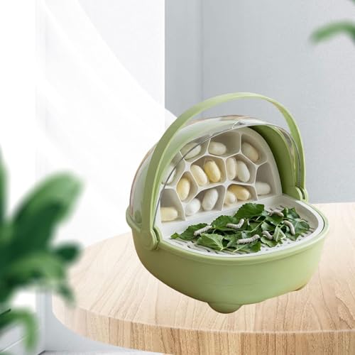 Silkworm Breeding Box Transparent Small Animal Feeding Container Removable Habitat Cage Portable Reptile Carrier with PP Material for Turtle Frog Snak, Green - color: Green