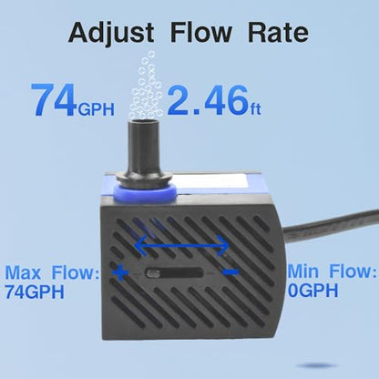 CONQUERALL 2PCS Circulation Pump 4W 74GPH Adjustable Flow Hydroponics Supplies for Tabletop Water Fountain - color: 74gph-4w, size: 2PCS