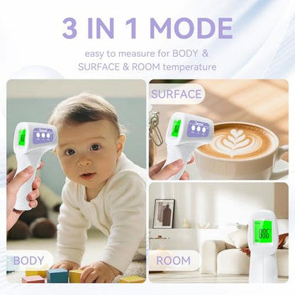 Berrcom Non-Contact Infrared Forehead Thermometer, 3-in-1 Digital Fever Check Temperature Gun for Baby Infant Kids Adults, Fast Accurate - Purple - color: purple