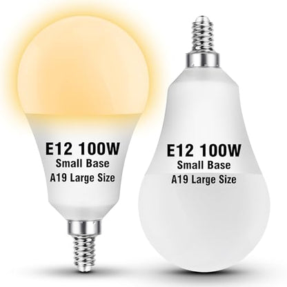 E12 A19 100W Equivalent LED Candelabra Light Bulbs 2700K Warm White, AC120V 9W 1000LM, E12 A60 Globe Candelabra Small Base Screw Socket Bulb for Ceiling Fan Chandelier Salt Lamp, Non-Dimmable, 2 Pack - color: 2700k Warm White, size: 100 Watts