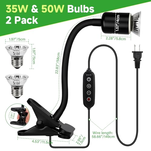 Reptile Heat Lamp Turtle Basking Light Bulbs with Cycle Timer, 360° Rotatable Dimmable Aquarium UVA UVB Reptile Light Bearded Dragon Tank Accessories 2 Pack Heat Bulbs for Turtle Lizard Snake Cage