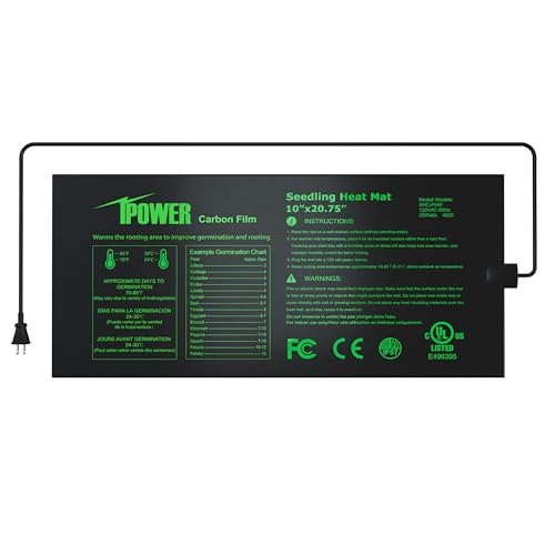 iPower 10" x 20.75" Seeding Heat Mat Upgraded Carbon Film Indoor Warm Hydroponic Plant Germination Starting Pad Durable Waterproof, Black - size: 10" x 20.75", style: 1 Pack