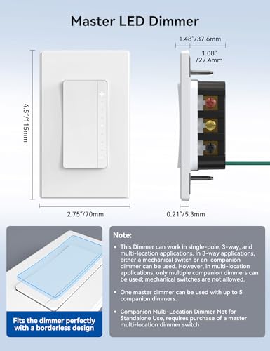 ELEGRP LEDPro™ Multi-Location Dimmer, EDM25BM Master Dimmer Light Switch for LED, Single Pole/3 Way, 1 Pack, Matte White - color: Matte White, size: Master