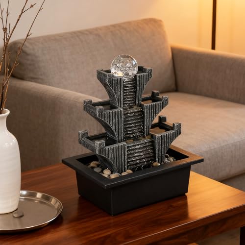 Tabletop Waterfalls Mountain with Pagoda Stepped & Spining Orb, Indoor Soothing Zen Fountain s for Home Office Relaxation - color: Style 4