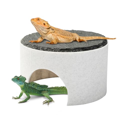 Basking Platform for Bearded Dragons, Bearded Dragon Hideout, Reptile Rock Basking Platform for Crested Gecko Leopard Gecko Turtle Lizard (White)