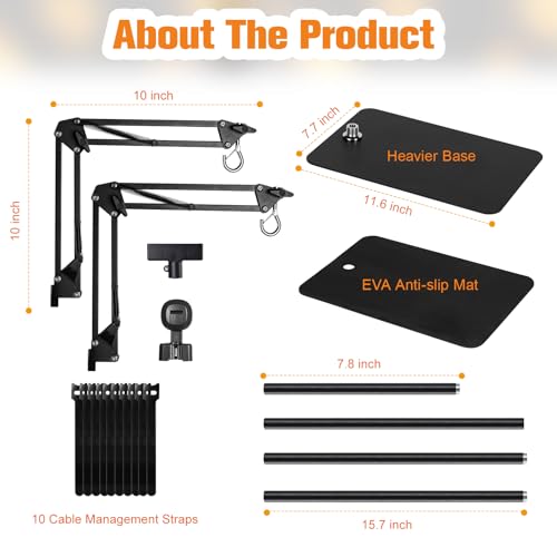 DXOPHIEX Dual Reptile Lamp Stand Reptile Light Stand with Two Flexible Brackets, Height Adjustable (15.7 inch to 74.3 inch) for Hanging Heat Lamp Holder and Light Fixture