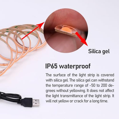 DC 5V USB COB Violets LED Strip Light USB Powered Dimmable IP65 Waterproof 6.6ft/2M 640LEDs with Dimmer High Brightness Flexible LED Tape Lights - color: Violets