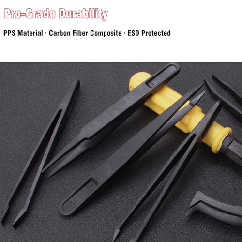 8Pcs Professional Anti-Static Precision Tweezers Set, 4.5-4.8 Inch Non-Conductive Plastic Tweezers with Curved & Straight Tips for Electronics Repair, Watchmaking, Crafts, and ESD-Sensitive Components