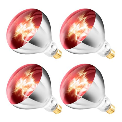 250W R40 Red Heat Lamp Bulbs (4-Pack), Infrared Heat Bulbs, Infrared Therapy Bulbs for Bathroom, Sauna, Pets & Chickens, 2,000 Hour Rated, E26 Base - color: Red