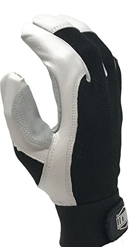 Ironcat Heavy Duty Top Grain Goatskin Leather Glove with Spandex Back, Reinforced Palm, Hook & Loop Closure, White/Black - size: X-Large