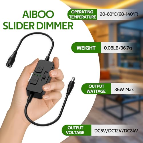 AIBOO Single Color Slider Dimmer with Timer - PWM 1pc DC 5V/12V/24V LED Controller, 36W Max, Slide Brightness Control & Auto-Off for LED Strip Lights, Closet, Counter, Aquarium Lighting (Black) - color: Black