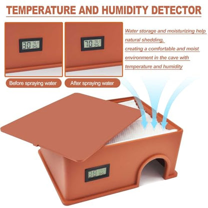 Reptile Hide Snake Hide,with a Humidification Groove Equipped with a Temperature and Humidity Sensor,Humid Hideout for Snakes,Juvenile Ball Pythons, Lizards,Leopard Geckos and Other Small Reptiles.