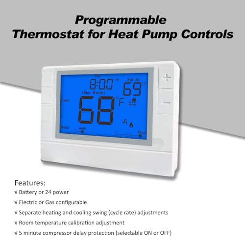 Super Programmable Thermostat for Home，2 Heat/1 Cool Heat Pump Or 1 Heat/1 Cool Conventional Systems, Blue Backlight - color: Blue