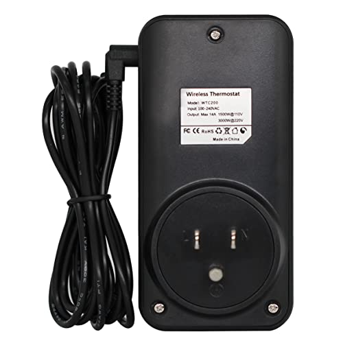 Digital WTC200 Wireless Thermostat Plug-in Temperature Controller Outlet, Remote Temp Controller, Thermometer Heating Cooling Mode for Fan Heater Greenhouse Home Brew Reptile - Black