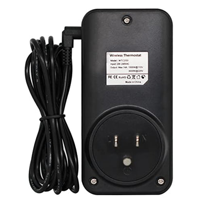 Digital WTC200 Wireless Thermostat Plug-in Temperature Controller Outlet, Remote Temp Controller, Thermometer Heating Cooling Mode for Fan Heater Greenhouse Home Brew Reptile - Black