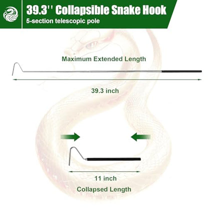 IC ICLOVER Snake Catcher Net + 39" Collapsible Snake Hook, Snake Grabber Handling Tool, Reptile Catching Net with Telescopic Pole Stick, Best Tool Set for Moving Pick-Up Rattle Snakes Lizard Reptiles