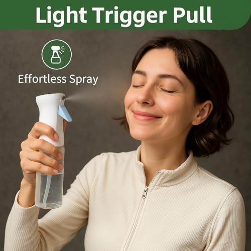 2-Pack Continuous Fine Mist Spray Bottle for Hair - Patented Ultra-Fine Mist for Hairstyling, Cleaning, Plants, and More - BPA-Free, Leak-Proof, 360° Spray, Durable - White (300 ml/10.1oz)