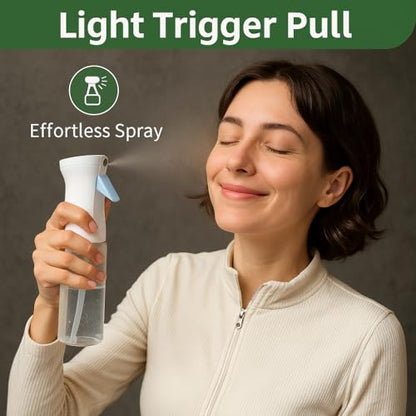 2-Pack Continuous Fine Mist Spray Bottle for Hair - Patented Ultra-Fine Mist for Hairstyling, Cleaning, Plants, and More - BPA-Free, Leak-Proof, 360° Spray, Durable - White (300 ml/10.1oz)