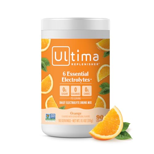 Ultima Replenisher Daily Electrolyte Powder Drink Mix, 90-Serving Canister | Zero Sugar Orange Hydration Powder with 6 Electrolytes & Minerals - Sugar Free, Plant-Based & Keto Friendly