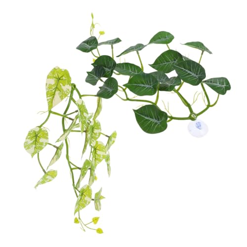 Cabilock 2pcs Artificial Reptile Vines Plants with Suction Cup for Terrarium Hanging Decoration, Fake Climbing Leaves for Reptile Tank Habitat and Turtle Cage Accessories Random Color