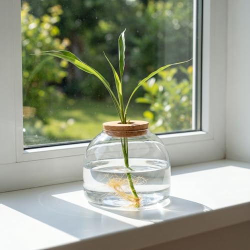 ULTECHNOVO 5.9" Glass Terrarium Jar with Wood Stopper – Airtight Mini Ecosystem Jars with Cork Lids for Hydroponic Plants & Moss, Micro Landscape Decor for Bedroom, Office, Gift for DIY Gardeners