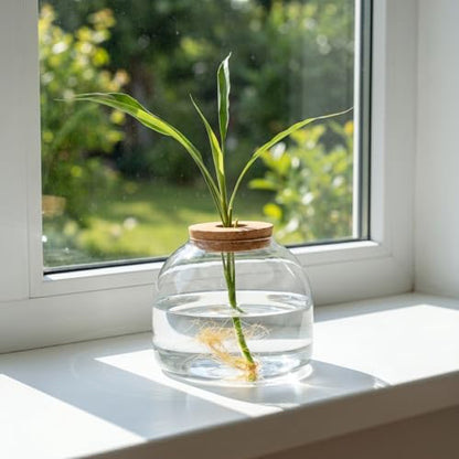 ULTECHNOVO 5.9" Glass Terrarium Jar with Wood Stopper – Airtight Mini Ecosystem Jars with Cork Lids for Hydroponic Plants & Moss, Micro Landscape Decor for Bedroom, Office, Gift for DIY Gardeners