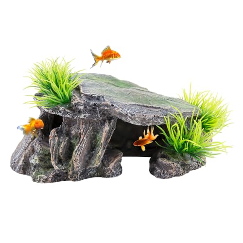 KOOBOOK 1Pcs Creative Resin Rock Cave for Aquarium Decor Amphibians Spiders Frogs Funny Hiding Spot in Fish Tank Reptile Simulation Rock Cave Terrarium Turtle Hideout